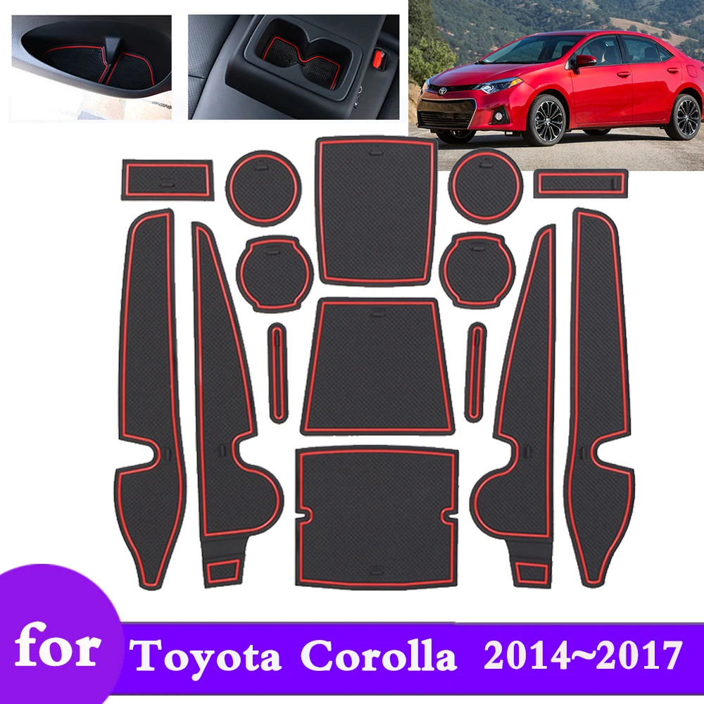 고무 매트 그루브 컵 Toyota Corolla Altis E170 E180 2014 2015 2016 2017 안티 슬립 슬롯 구멍 패드 자동차 스티커 액세서리