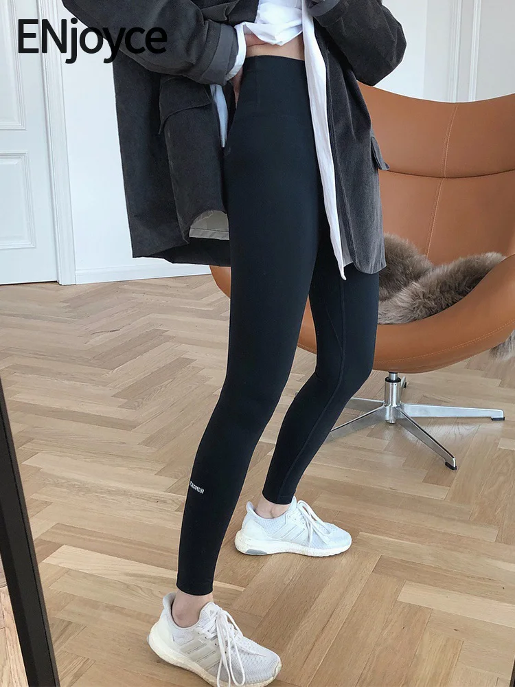 

ENjoyce Fall Winter Women Fashion Black High Waist Leggings Ladies Sports Gym Energy Biker Slim Athletic High Elastic Pants