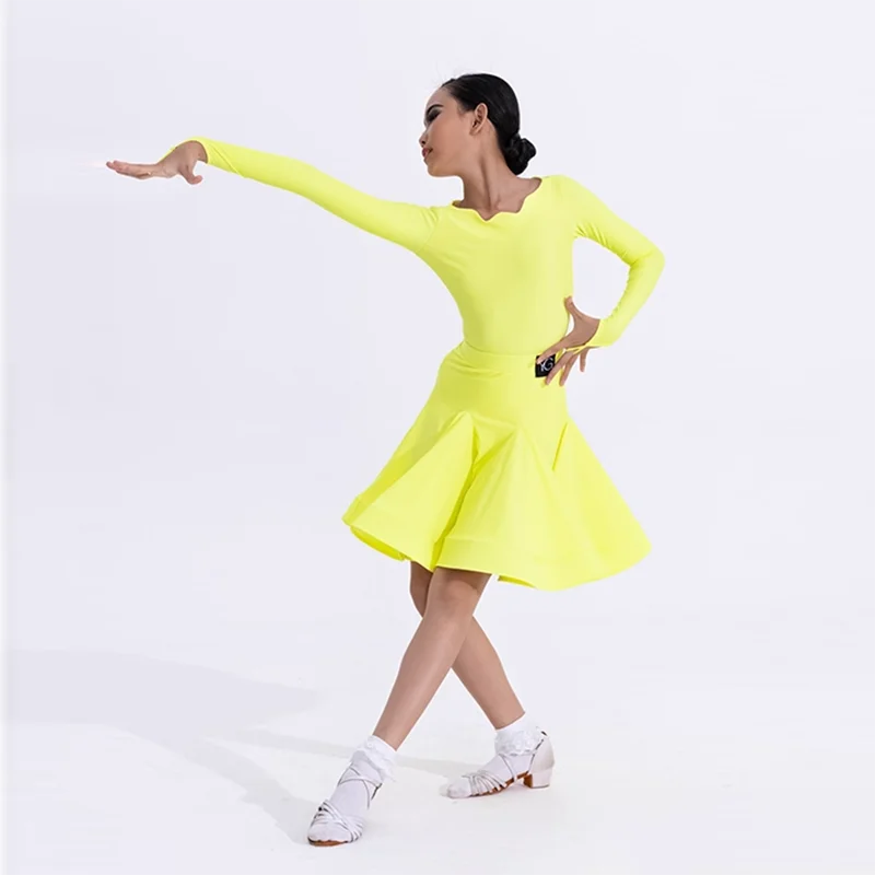 

Детское профессиональное платье для латиноамериканских танцев с длинными рукавами и вырезом в форме лепестка, платье для танцев ча-ча-ча, одежда для тренировок, униформа для занятий.