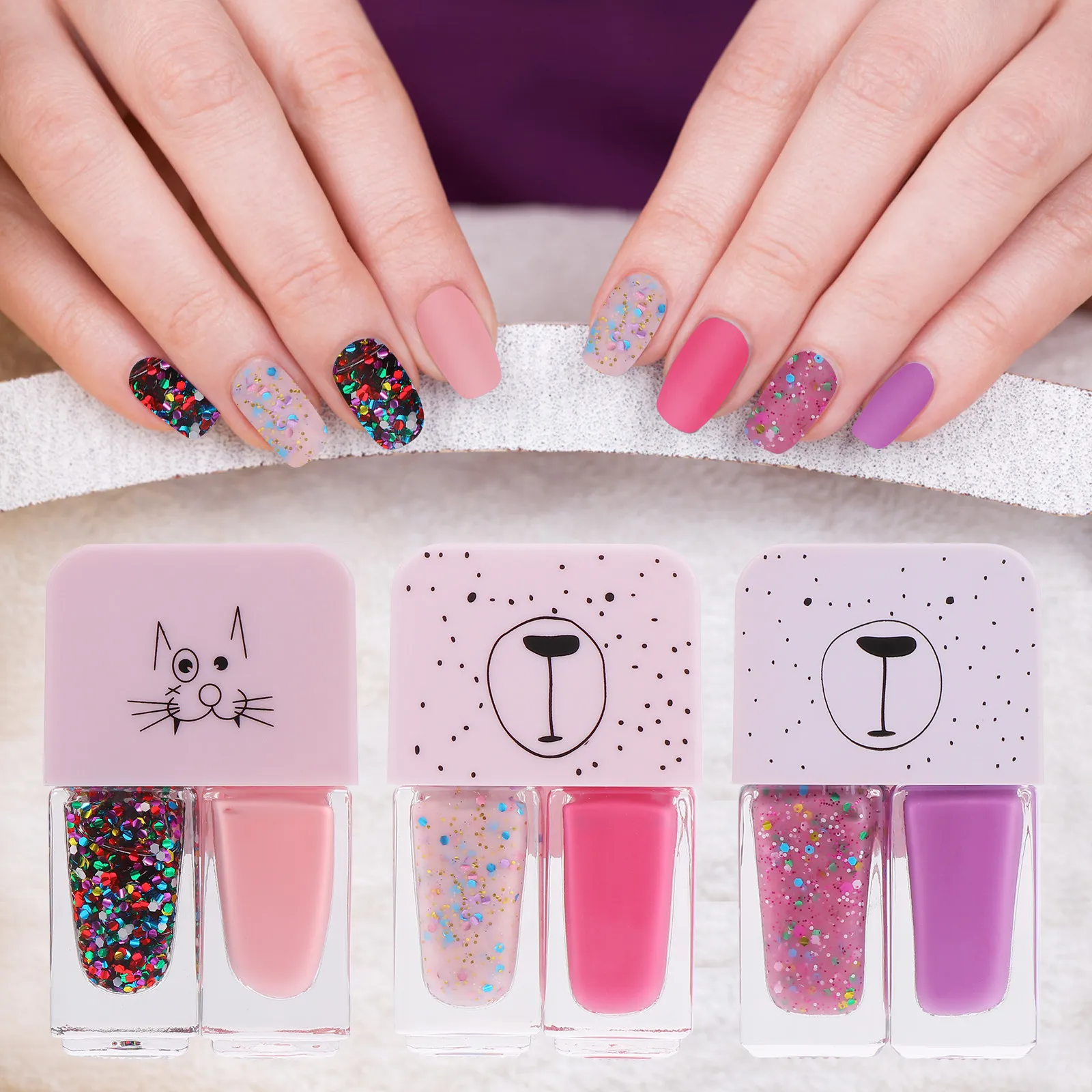 

3Pcs Nail Polish Set Beautiful Color Long-Lasting Easy Apply DIY Manicure Art for Women Quick Dry Non-Tearable Free-Bake