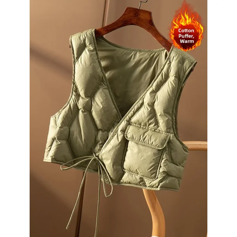 

Sleeveless Cotton waistcoat Large Size Women's Faionable Warm Vest Female V-Neck Button Cover Coat