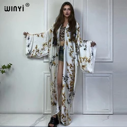 WINYI Europe Summer print beach cover up elegant African women boho Cardigan sexy Holiday long Sleeve sexy Kimono fashion abaya
