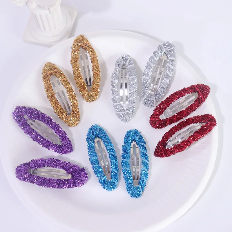 

200PCS/Lot, 5CM Glitter Velvet Ribbon Covered Hair Clip Baby Snap Clips For DIY Hair Accessories