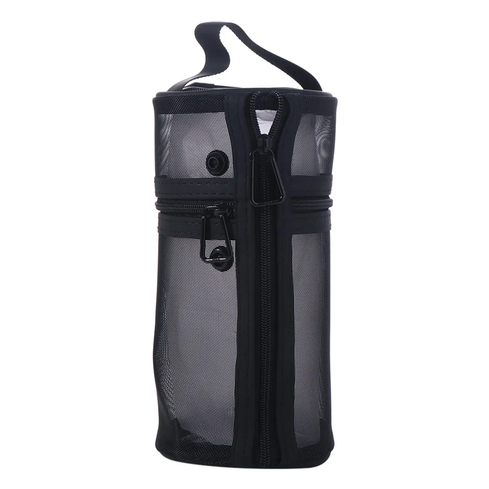 Sac de rangement Simple pour pinceaux de maquillage, sac porte-stylo en maille verticale Portable, organisateur de rangement de papeterie à fermeture éclair debout