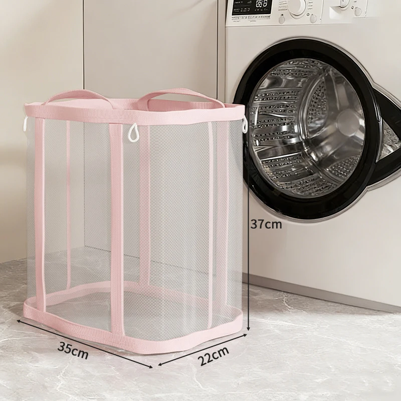 

Collapsible Mesh Laundry Basket with Handle, Large Capacity Foldable Dirty Clothes Hamper, Breathable Laundry Organizer