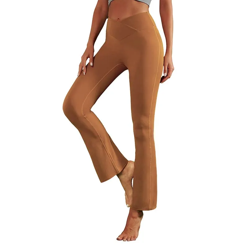 

Women High Waisted Waist Cinching Hip Lifting Fitness Exercise Elastic Bell Bottom Pants Women Casual Outdoor Running Yoga Pants