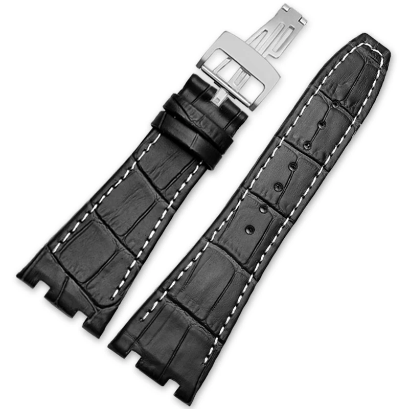 For AP 41mm Dial strap 26mm Black Brown With Stitches Genuine Leather Cowhide Watch Band Bracelet with steel deployment buckle