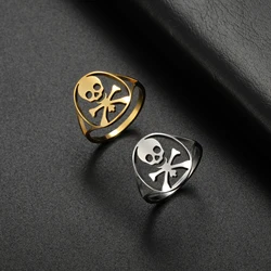 Dreamtimes Crossbones Skull Ring Stainless Steel Creative Vintage Pirate Rings for Men Male Gothic Punk Biker Jewelry Gifts