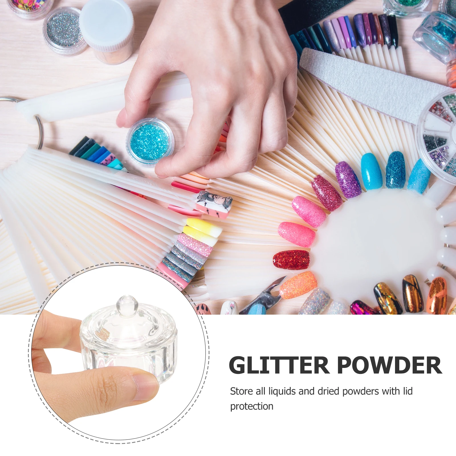 2 bicchieri per unghie in vetro cristallo, ampia applicazione, piatto Dappen per strumento per manicure in polvere liquida acrilica con coperchio, forniture per unghie acriliche