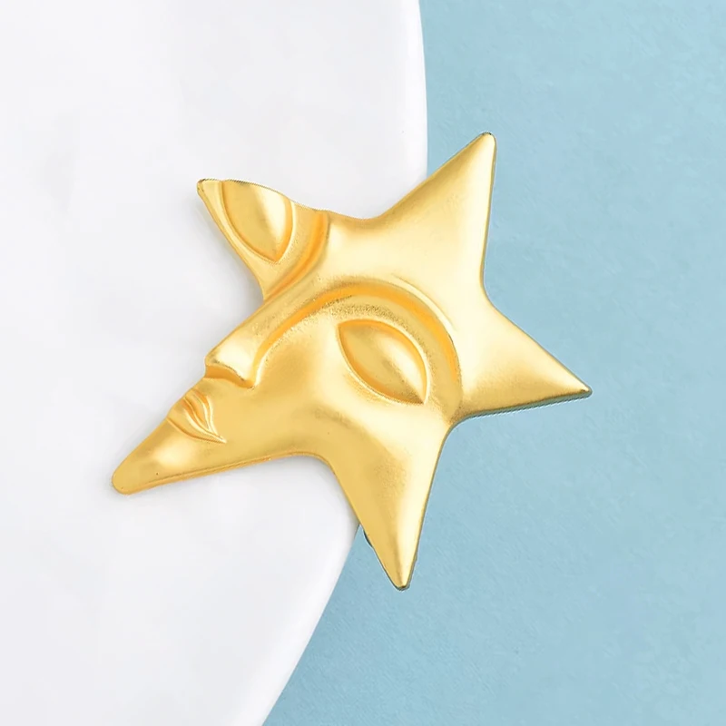 Wuli&baby Metal Star Face Brooches For Women Men Simple Match Geometric Beautiful Figure Party Brooch Pins Gifts