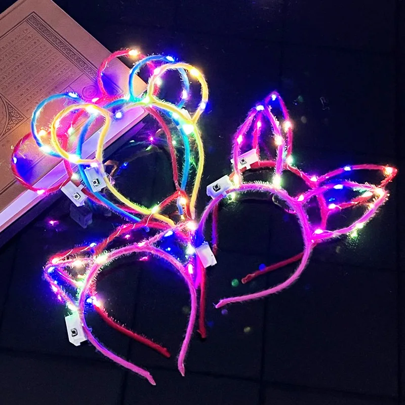 

20/50/100pcs Glow Cat Bunny Ear Horn Hairband Hoop Gift Light Up Flower Rattan Headband LED Birthday Wedding Glow Party Supplies