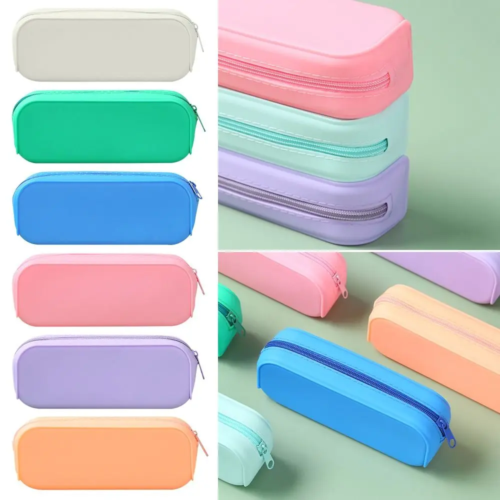 Single Layer Student Supplies Colorful Storage Box Pencil Bag Silicone Pencil Case Stationery Box