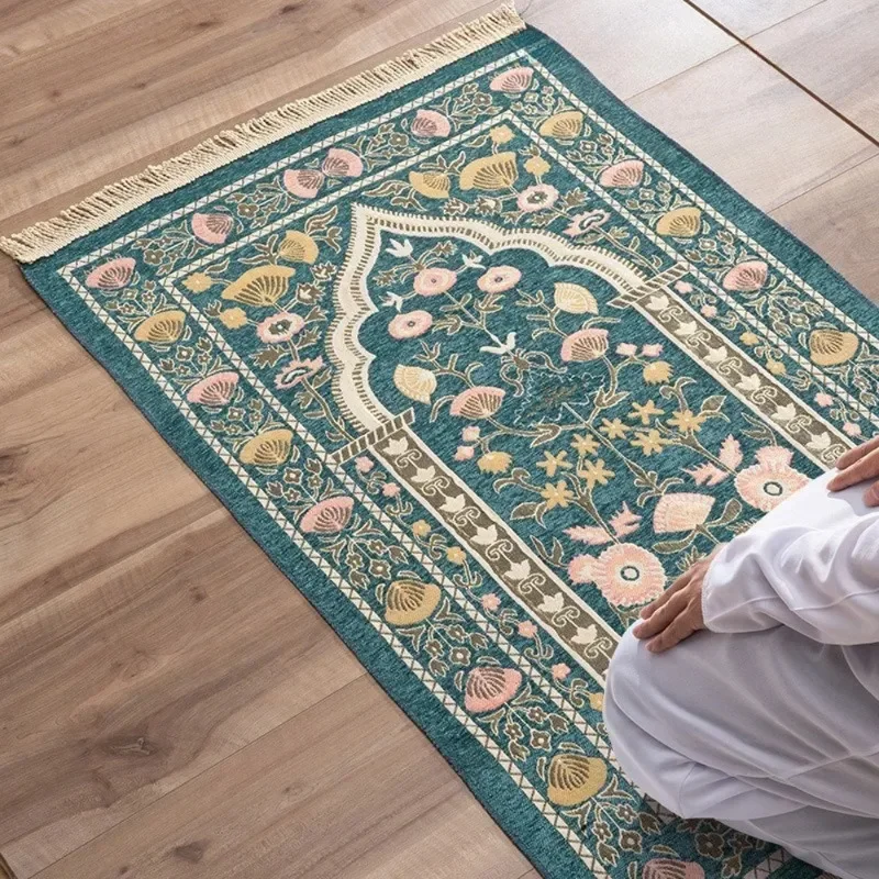 

Muslim Prayer Rug Mat Thick Soft Chenille Rectangular Printed Tassel Carpet EID Mubarak Decor Carpet Islamic Ramadan Gift