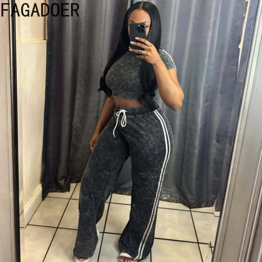 FAGADOER Autunno Nuovo Casual 2 Pezzi Set per Donna Stripe Patchwork Con Cappuccio Top e Pantaloni Tuta Femminile Abbigliamento Streetwear