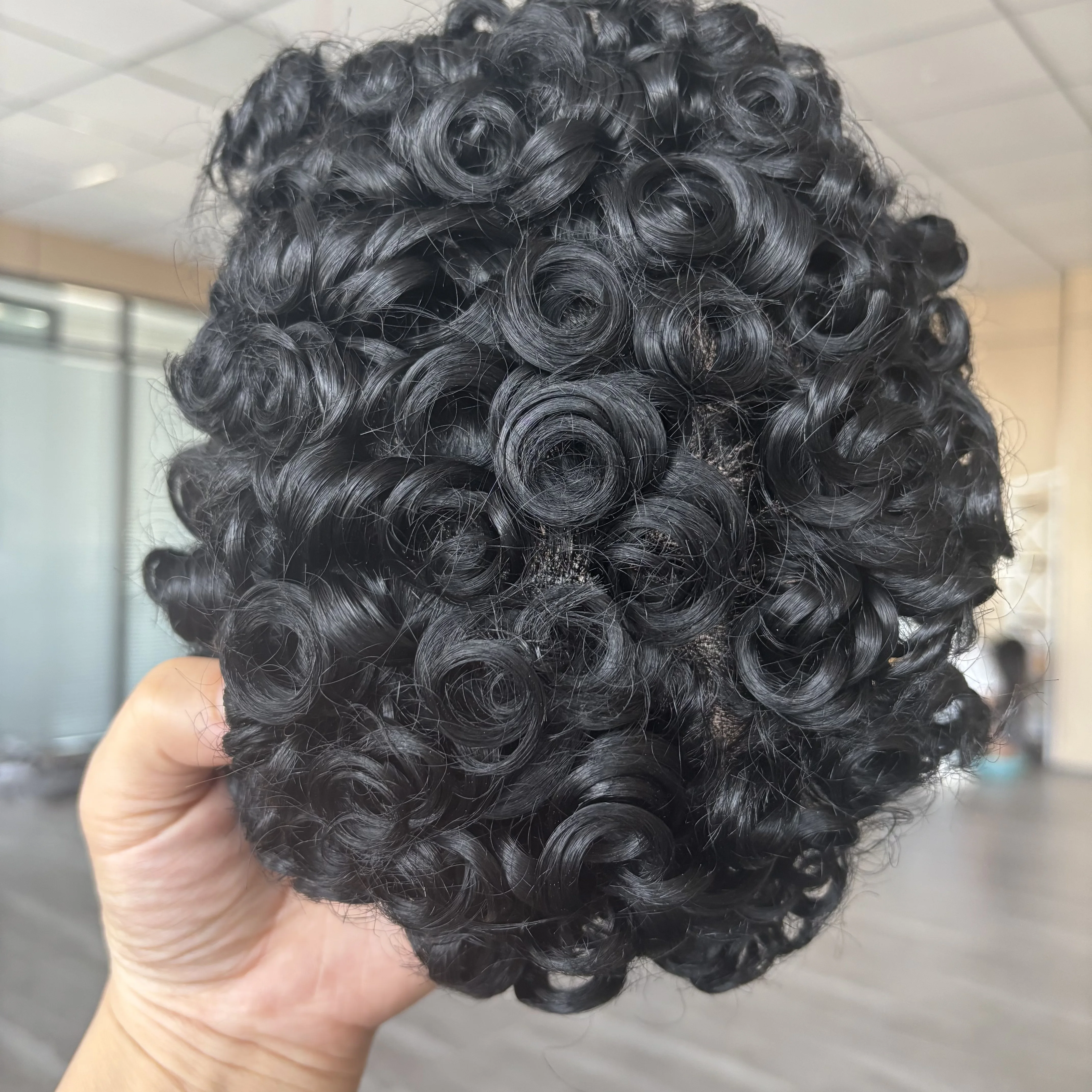 شعر ذكر غير قابل للاكتشاف 18 مللي متر شعر مستعار مجعد نظام استبدال 100% شعر بشري شعري صناعي خط شعر طبيعي للرجال شعر مستعار