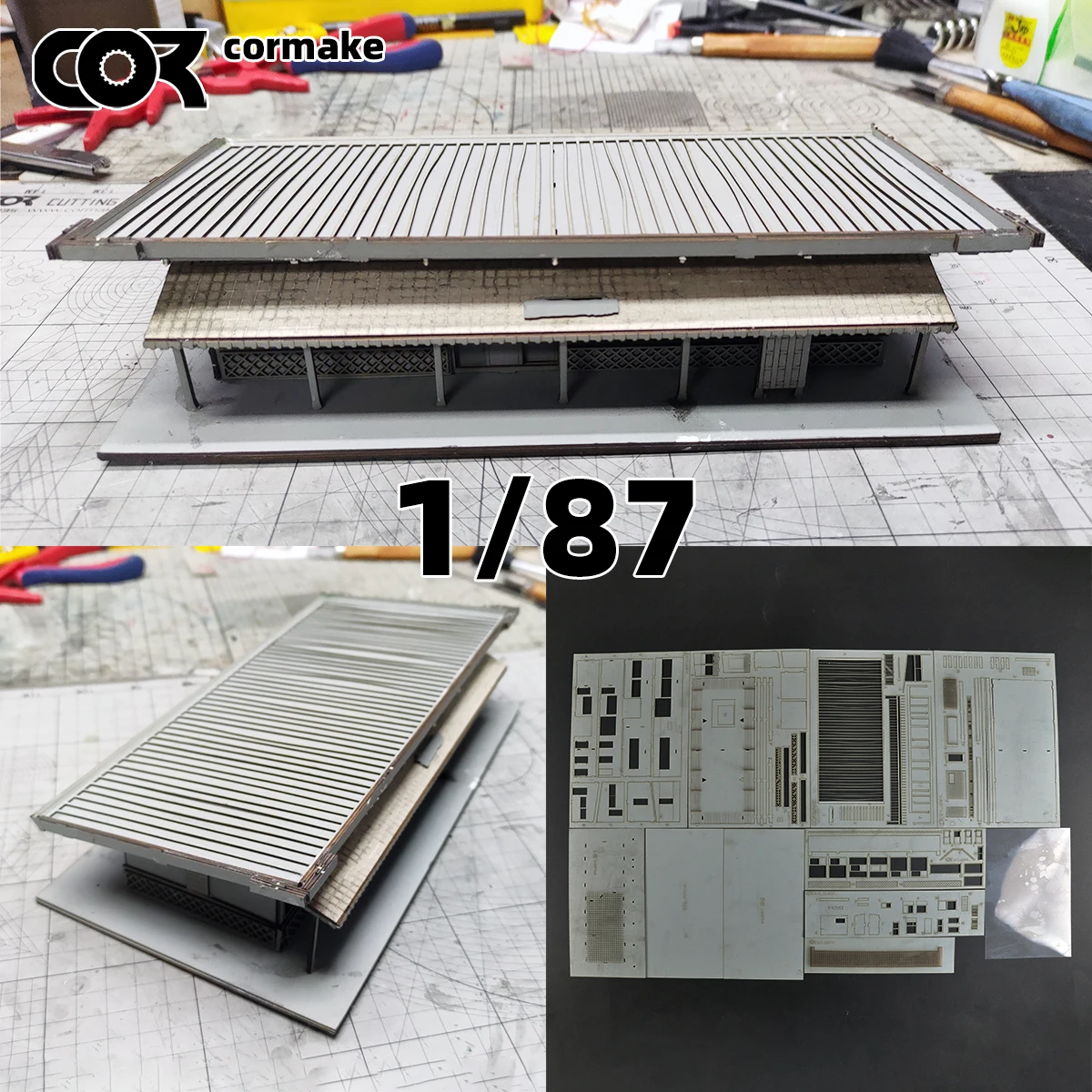 

Assembly Architectural model sand table building bus stop bungalow railway station ticket office diorama Scale model kit 1/87