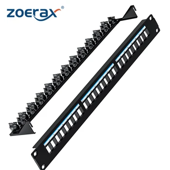 ZoeRax UTP 블랭크 패치 패널, 조정 가능한 후면 케이블 관리 바, RJ45 CAT5e, CAT6, CAT6A, USB, HDMI용, 24 포트