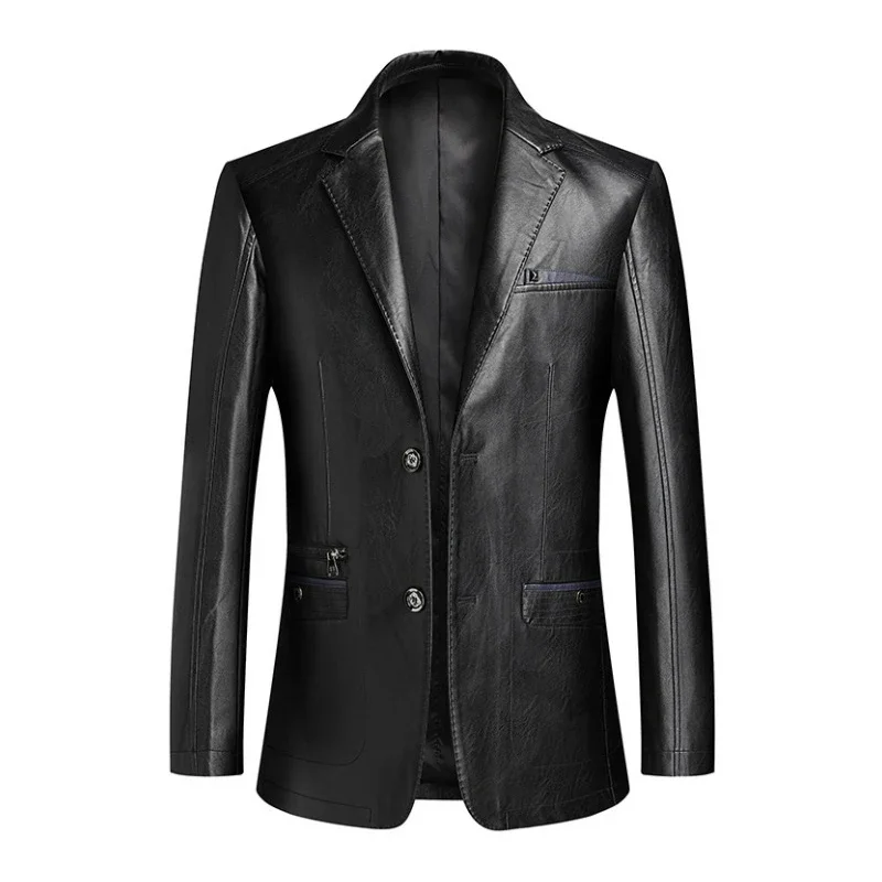 2026 New Autumn Man Blazer Jacket Korean Single-breasted Man Leather Coat Loose Long Sleeve Waterproof Versatile Male Outerwear