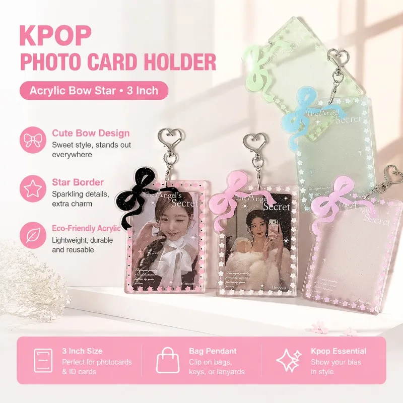Acrylic Bow Star 3 Inch Kpop Photocard Holder Student ID Card Holder Bag Pendant Eco-Friendly