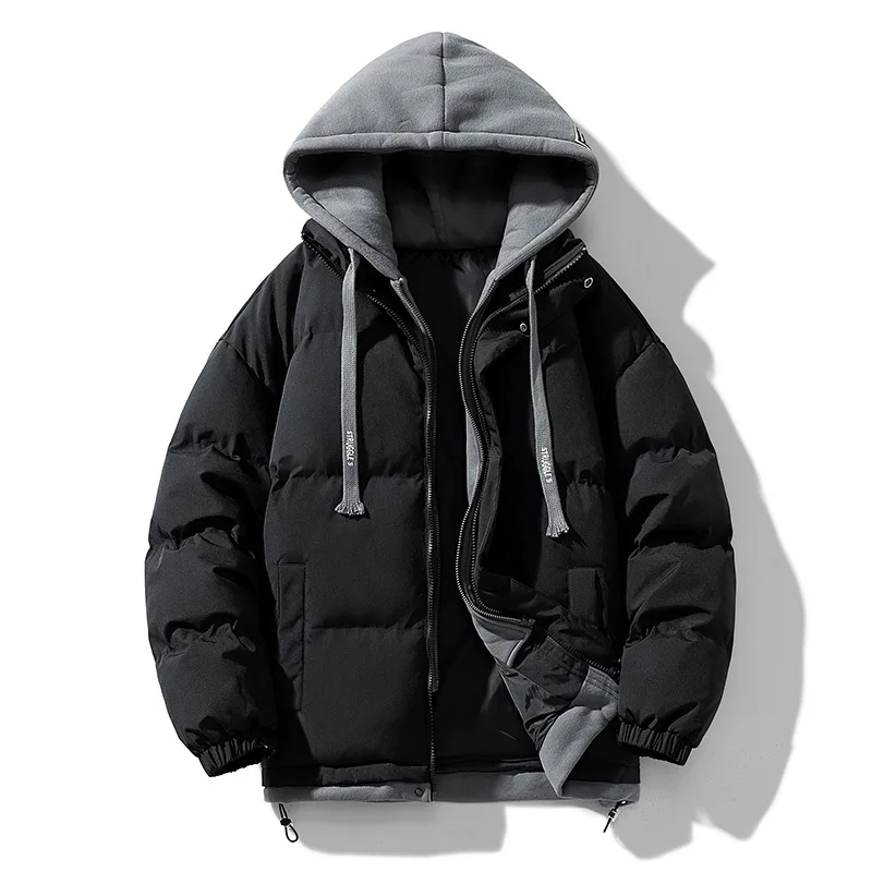 Winter Thick Warm Puffer Jacket Men's Hooded Streetwear Fake Two Pieces Cotton-padded Jacket Zipper Winter Men's Clothing