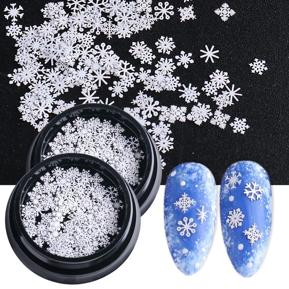 

3D Christmas Snowflakes Metal Nail Glitter Sequins Mixed-Design Hollow-Out White Snow Flakes SnowFlakes Nail Charms Accessories
