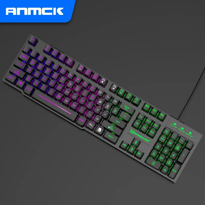 Anmck Mechanical Keyboard USB Wired Keyboards 104 Keys LED Floating Lighting Keycap Teclados For PC Laptop Mac Desktop Gamer