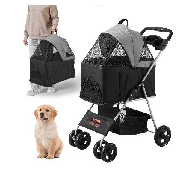 35lbs 4 Wheels Pet Dog Stroller with Brakes Storage Basket Cup Holder Puppy Stroller for Cats Travel Dogs Accessories