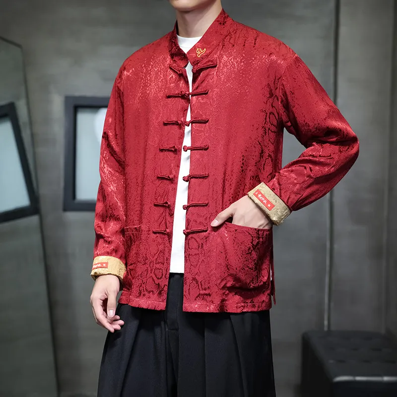 

Summer New Casual Trend Men's Silk Tang Suit Jaet Improved Chinese Sle National Trend Button up Outerwear irt