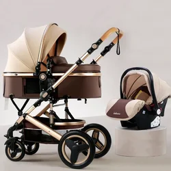 2023 High Landscape Baby Stroller 3 in 1 With Car Seat and Stroller Luxury Infant Stroller Set Newborn Baby Car Seat Trolley