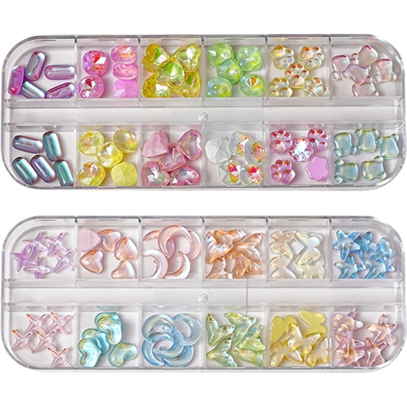 

2 Box Butterflies Moon Nail Crystals Gems Flat Bottom Nails Art Charms Mix Shape Nails Art Charms Nail Decorations