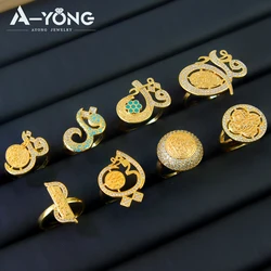 Luxury Dubai Gold Wedding Ring 21k Gold Color Zircon Islamic Fashion Cocktail Couples Rings Arabic Women Ramadan Party Jewelry