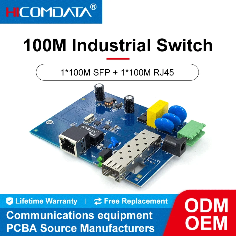 

Промышленный Ethernet коммутатор HICOMDATA 100 Мбит/с, 2-портовый Промышленный Коммутатор 100M PCBA 1*100M SFP порт и 1*10/100M RJ45 порты