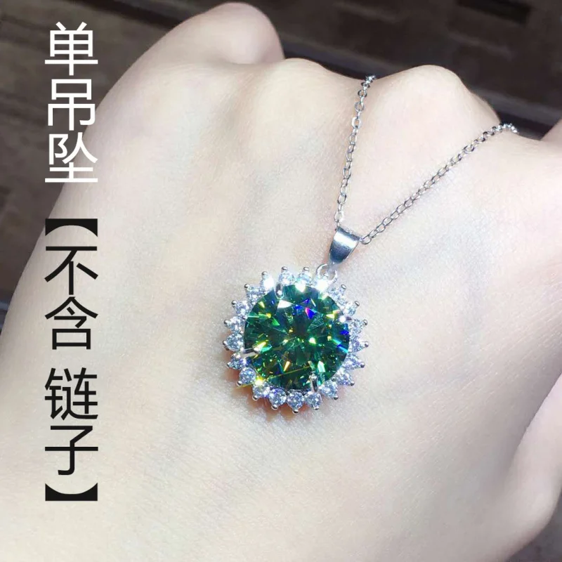 3 Carat Hearts Eight Arrows Plated PT950 Blue Green Moissanite Pendant Women Jewelry Collarbone Necklace