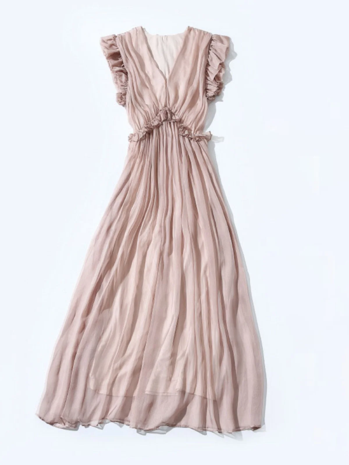 

Silk Sleeveless Dress Women's Summer New Style Waist Cinching Slimming 100% Silk Holiday Fairy Long Dress