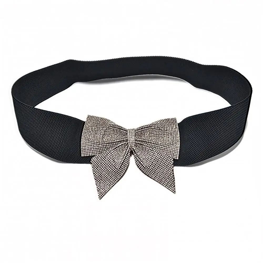 Винтажный широкий пояс с бантом, эластичный блестящий женский платье, ремни со стразами, женское платье, пояса для юбки, платья, пальто