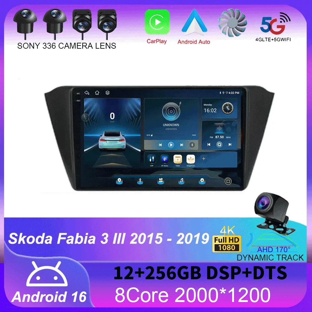 

Android 16 Multimedia Car Radio For Skoda Fabia 3 III 2015 2016 2017 2018 2019 Carplay 4G Wifi GPS RDS DVD autoradio stereo DSP