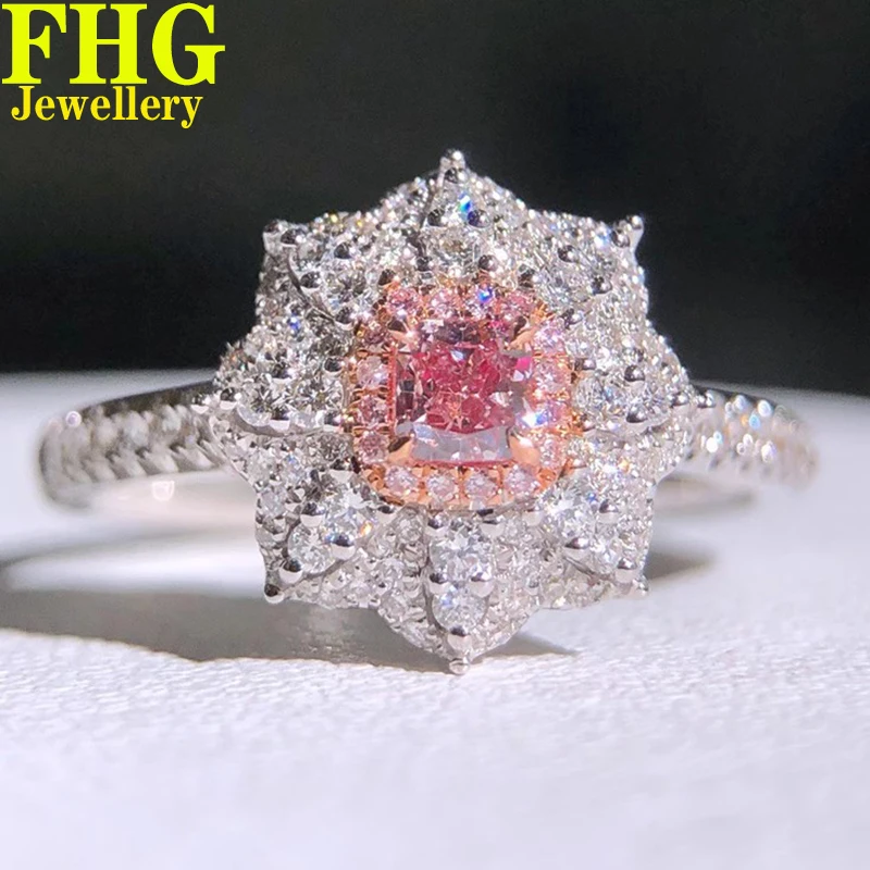 

Solid Au750 18K gold Ring CVD/HPHT DE Lab Growm Diamond Ring Pink diamond 0.2Ct white diamonds 0.6Ct Jewelry Wedding Party