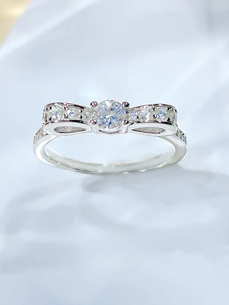 Ultra Fine 925 Silver Bow Simulation Diamond Ring, Niche Designer, High Carbon Diamond, Sweet and Fairy Like