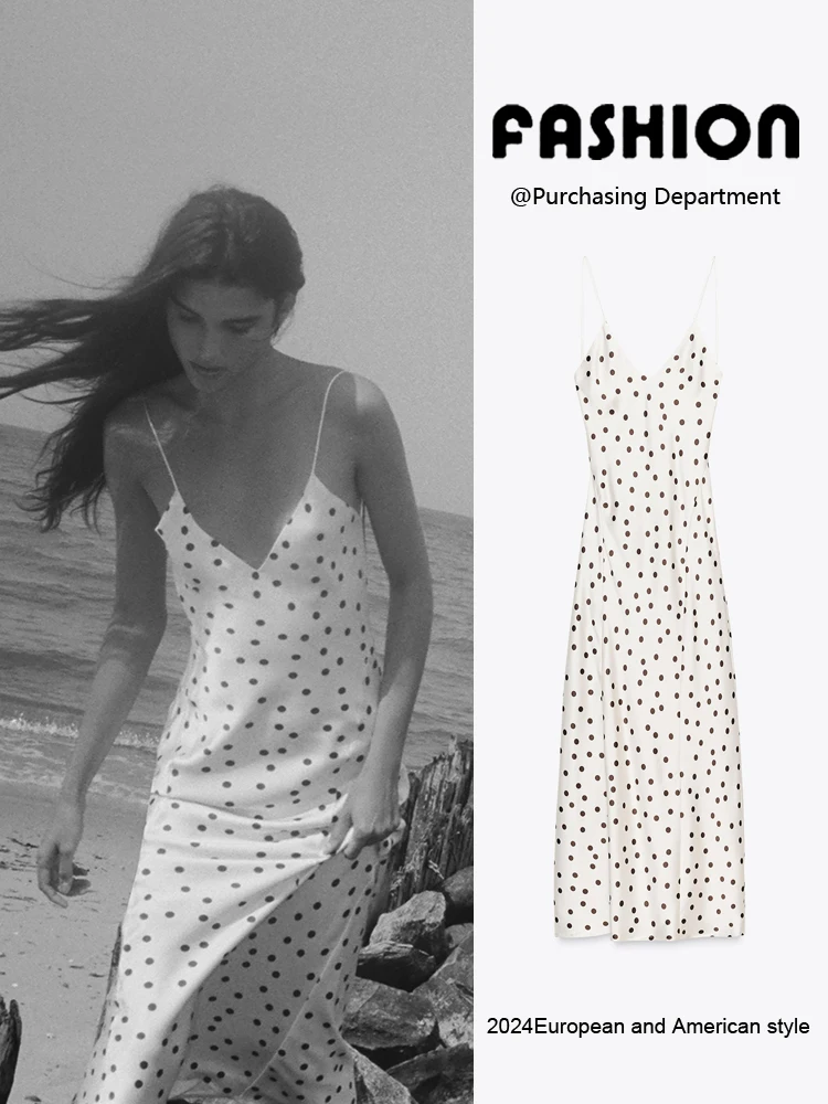 

Summer New Arrival ZA2025 Women's Midi Dr Bal Polka Dot Silk Satin Texture Ele Gown High Waist mid Length for Par