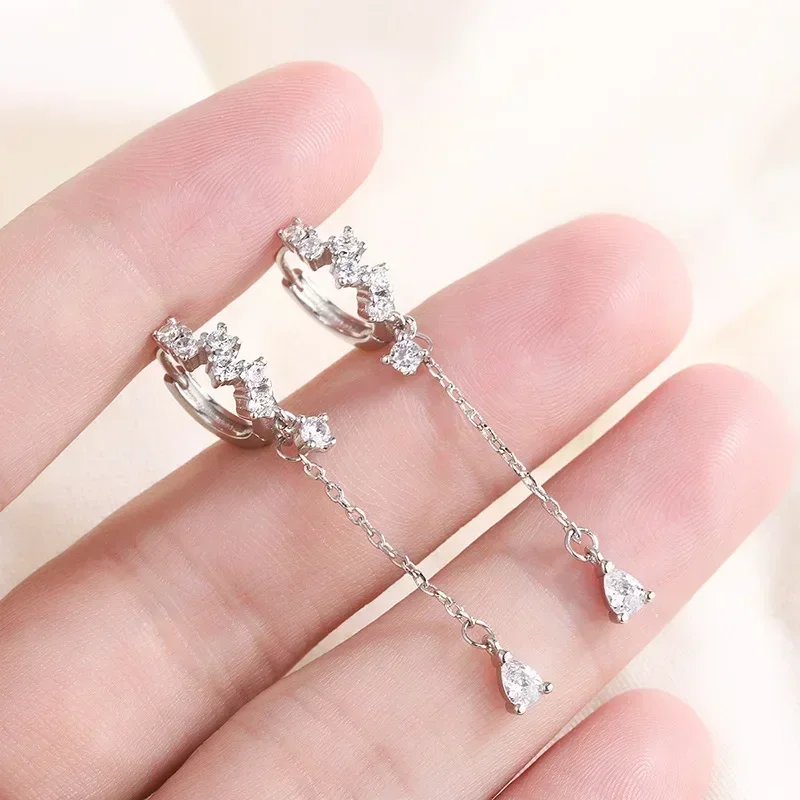 925 Sterling Silver Ear Needle Crystal White Zircon Silver Series Tassel Drop Earrings Luxury Fashion Party Jewelry Accessories