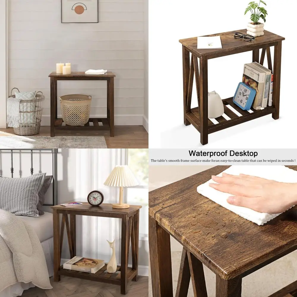 

Узкий прямоугольный приставной столик коричневого цвета для небольших помещений, идеально подходящий для гостиной, спальни и ванной комнаты.