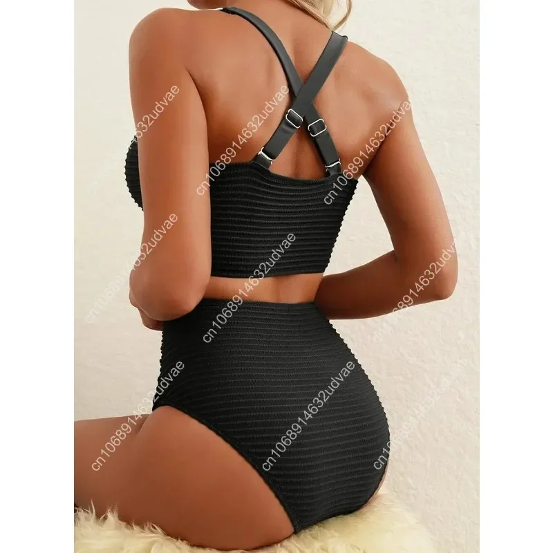 Herseas Women's Textured Bikini Sets Twist Front Top Swimsuits High Waisted Bathing Suits
