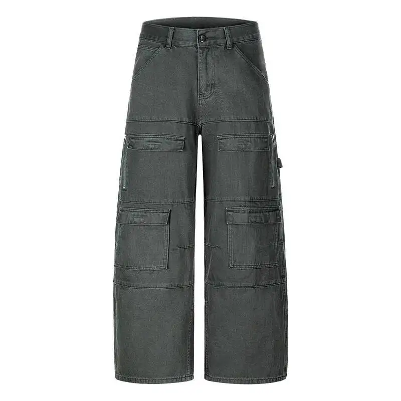 

Techwear Men's Cargo Pants Multi Pocket Zipper Detail Dark Green Wide Leg Casual Streetwear Workwear Trousers
