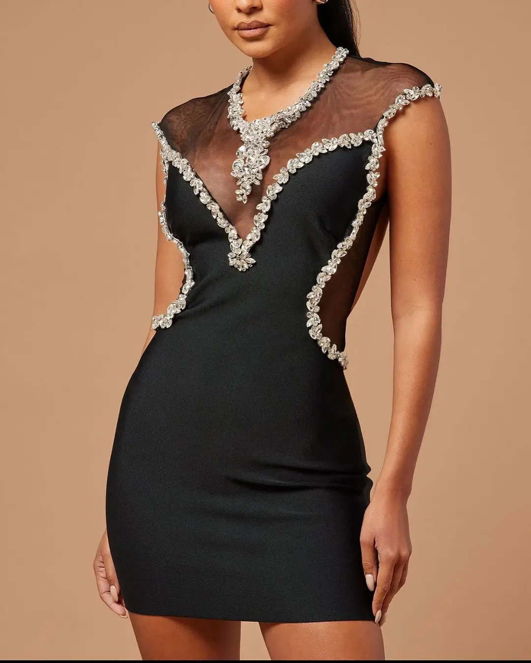 

Sapmae O-neck Sleevless Beaded Embroidery Black Short Backless Simple Prom Evenning Cocktail Formal Dress For Women In 2024