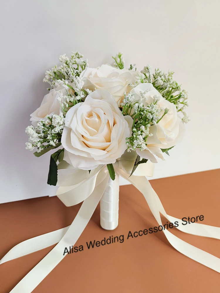 Bouquet de Mariage en Ivoire, Fleurs Artificielles, Rose de Demoiselle d\'Honneur, pouvez-vous psophile, Patients, Accessoires