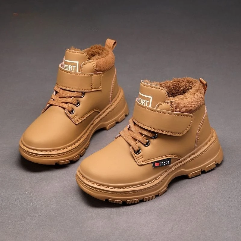 Ragazzi Bambini Stivali da neve invernali Scarpe calde Vera pelle Suola morbida Foderata in pile spesso antiscivolo per la stagione fredda all'aperto