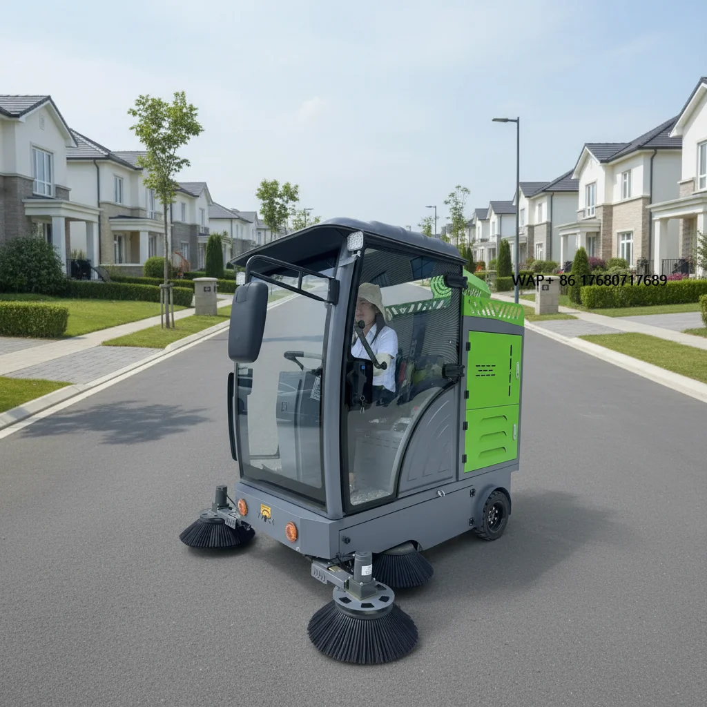 

New Electric Ride-On Self-Propelled High Pressure Floor & Road Sweeper 63 Gal Hopper 1500W Motor 2m Sweep Width for Outdoor Use