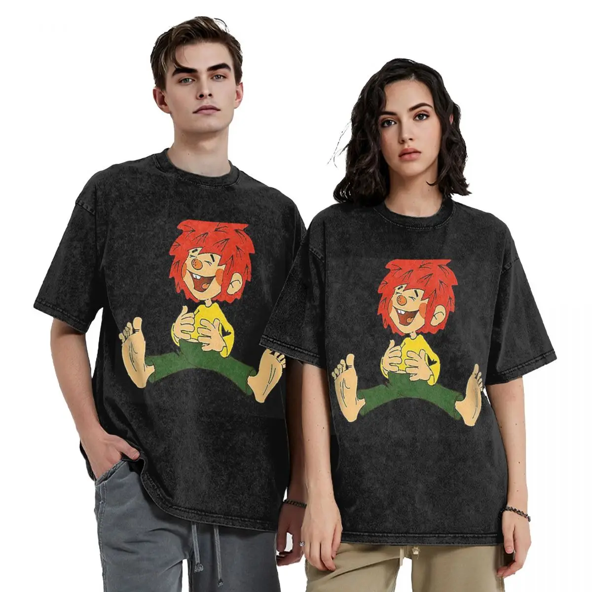 

Pumuckl Is An Invisible Goblin Hip Hop Short Sleeve T-Shirts Washed Tops Tees Streetwear T Shirt Harajuku for Men Women