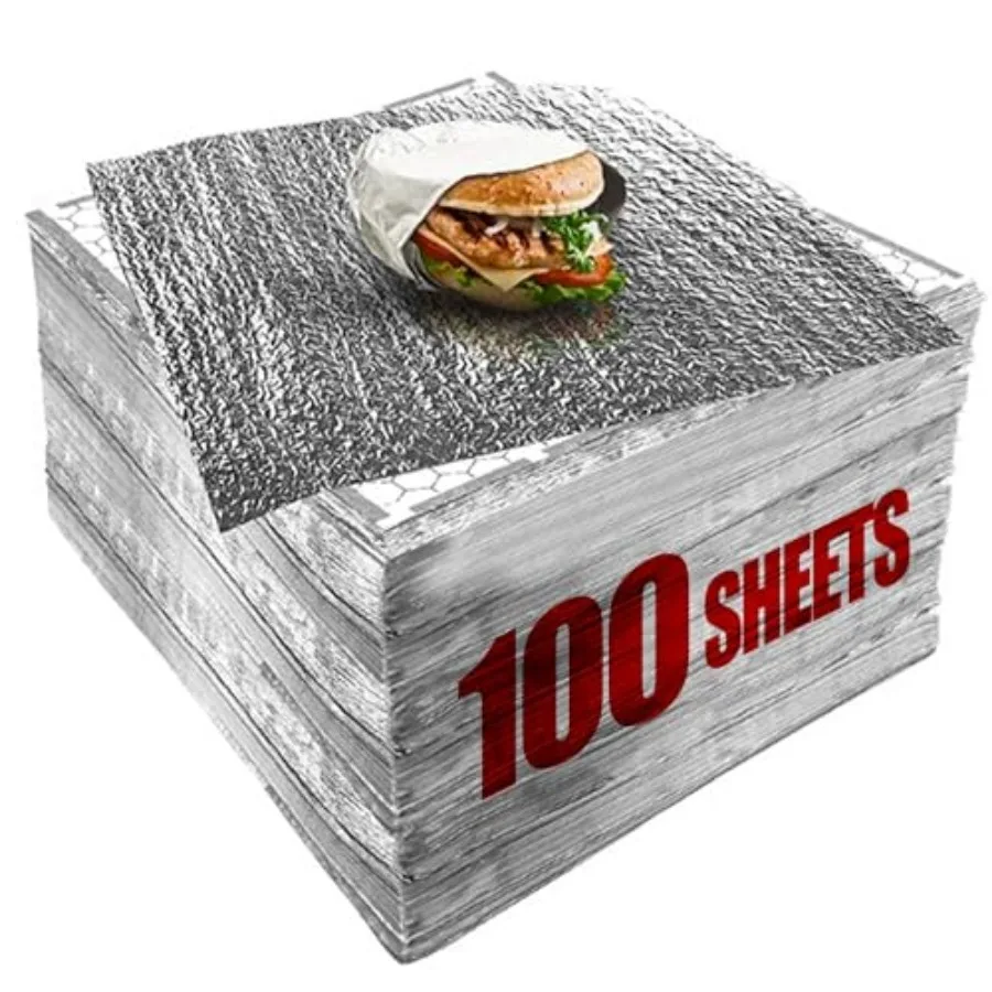 

Packs Heavy Duty Insulated Aluminum Foil Sheets 14" x 10.3" Disposable Food Wraps for Sandwiches, Burritos, BBQ, Burgers, Hot a
