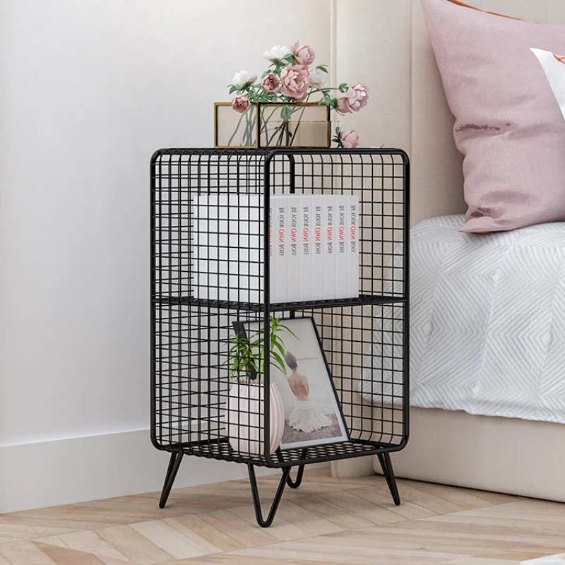 Multi-layer Storage Bookshelf, Simple Bedside, Floor Low Bookcase, Bedroom,Living Room, Bay Window, Light Luxury Grid Iron Rack,